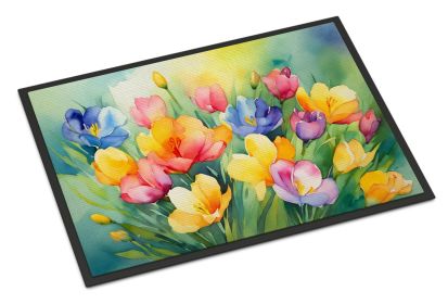 NEW Freesias in Watercolor Doormat Front Door Mat Indoor Outdoor Rugs for Entryway, Non Slip Washable Low Pile, 18H X 27W