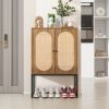 Natural rattan, 2 Door high cabinet, rattan, Built-in adjustable shelf, Easy Assembly, Free Standing Cabinet for Living Room Bedroom