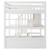 Full Size Loft Bed with Desk and Shelves, Two Built-in Drawers, Storage Staircase, White