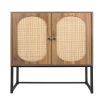 Natural rattan, 2 Door high cabinet, rattan, Built-in adjustable shelf, Easy Assembly, Free Standing Cabinet for Living Room Bedroom