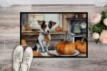 NEW Jack Russell Terrier Fall Kitchen Pumpkins Doormat Front Door Mat Indoor Outdoor Rugs for Entryway, Non Slip Washable Low Pile, 18H X 27W