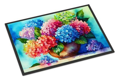 NEW Hydrangeas in Watercolor Doormat Front Door Mat Indoor Outdoor Rugs for Entryway, Non Slip Washable Low Pile, 18H X 27W (Default: Default)