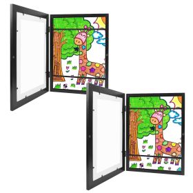 Kids Art Frame Front Opening Wooden Frame Artwork Display Storage Frame Picture Frame Wall Display for Photo Art Projects Picture Children Drawing (Color: black, size: A3)