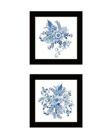 Trendy Decor 4U "Delph Designs of Blue and White Florals" Framed Wall Art for Living Room, Wall Art Print for Home Decor (Color: as Pic)